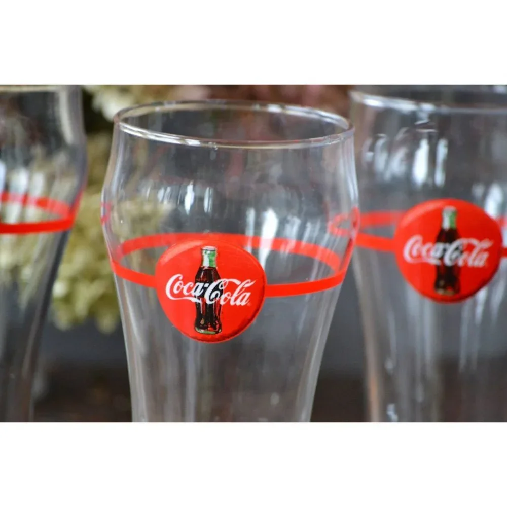 5 Coca Cola Red Line fountain Glasses | classic glass soda vintage bar ware Coke